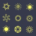 un icon set. Solar icons isolated on night background. Sunrise, sunset or sun shine sign collection Royalty Free Stock Photo