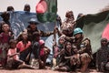 UN Peacekeepers with the UN and Bangladeshi flags