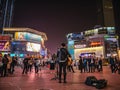 Unacquainted street performers singing at huangxing walking street in Changsha city China