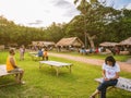 Unacquainted Thai people or tourist relax in 800 year market of sukhothai historical park.Thailand travel