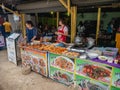 Unacquainted torist in breakfast restaurant and coffee shop at vangvieng downtown in the the morning.