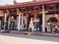 Unacquainted tourist with guanyin Goddess of Mercy statue in kaiyuan temple at chaozhou city Guangdong province China.