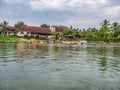 Unacquainted tourist kayaking on namsong river at vangvieng city Laos.