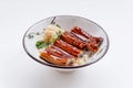 Unadon Japanese Rice Bowl Topping with Grilled Japanese Freshwater Eel with Teriyaki Sauce Served with Prickled Ginger Royalty Free Stock Photo