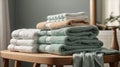 unadorned towel rack holding neatly folded plush towels Generative AI