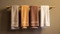 unadorned towel rack holding neatly folded plush towels Generative AI