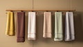 unadorned towel rack holding neatly folded plush towels Generative AI