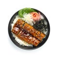 Unagi Don Grilled Eel Rice Bowl decorate Seaweed pickled ginger carved vegetable Japanese Food Royalty Free Stock Photo