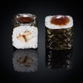 Unagi maki roll with smoked eel and barbecue