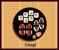 Unagi Sushi Design Flat Food Japanese