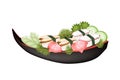 Unagi Sushi and Tako Sushi on Wooden Boat