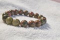 unakite bracelet , Pink Green Creativity Stone Genuine Round.