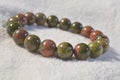 unakite bracelet , Pink Green Creativity Stone Genuine Round.