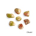 Unakite pebbles isolated, pink and green altered granite stones