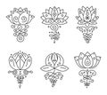 Unalome lotus. Bohemian flower tattoo, buddhism life path sign and zen geometry. Beauty and wellness symbol