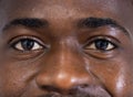 Unaltered portrait of eyes of happy african american male doctor smiling