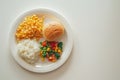 Unappetizing school lunch hospital meal on a plastic plate. Unappealing meal with rice and cooked vegetables Generative AI. Royalty Free Stock Photo