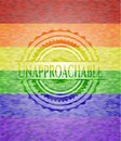 Unapproachable emblem on mosaic background with the colors of the LGBT flag