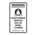 Unauthorized parking sign, wheel clamping notice - car wheel clamp Royalty Free Stock Photo