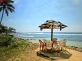 Unawatuna beach in srilanka beach baar chair and umbrella place Royalty Free Stock Photo