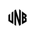 UNB letter logo design with polygon shape. UNB polygon and cube shape logo design. UNB hexagon vector logo template white and Royalty Free Stock Photo