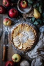 Unbaked apple pie in a baking dish wrapped in cloth