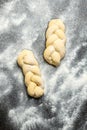 Unbaked braided bun dough. Raw dough Royalty Free Stock Photo