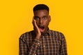 Unbelievable. Portraif Of Shocked Young Black Man Touching Face With Excitement Royalty Free Stock Photo