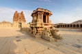 Unbelievable Stone chariot in Hampi Vittala Temple at sunset, india Royalty Free Stock Photo