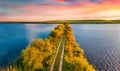 Unbelievable summer sunrise on Vertelka lake, Ternopil region.