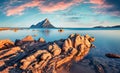 Unbelievable sunset with Tavolara mountain on background Royalty Free Stock Photo