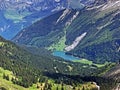 An unbelievable view of Lake Obersee and the Oberseetal Alpine Valley, Nafels Naefels