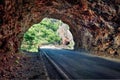 Unbelievable view of tunel to Piva river pass. Sunny summer day in Montenegro, Europe. Beautiful world of Mediterranean countries Royalty Free Stock Photo