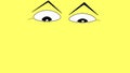 Funny eyes with mean expression on yellow background