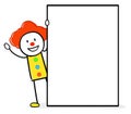 Happy clown is holding a poster and waving his hand Royalty Free Stock Photo