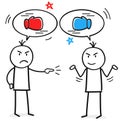 Two people have a verbal exchange of blows or a discussion