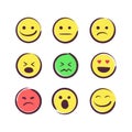 Set Of Hand Drawn Colorful Emojis