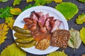 Unboned smoked pork knuckle slowly roasted in dark beer. Royalty Free Stock Photo