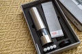 Unboxed package with new Silit salt pepper inox mill operated by battereis Royalty Free Stock Photo