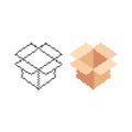 Unboxing, opened package box. Pixel art 8 bit vector icon illustration