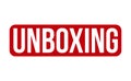 Unboxing Rubber Stamp. Red Unboxing Rubber Grunge Stamp Seal Vector Illustration - Vector Royalty Free Stock Photo