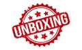 Unboxing Rubber Stamp. Red Unboxing Rubber Grunge Stamp Seal Vector Illustration - Vector Royalty Free Stock Photo