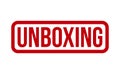Unboxing Rubber Stamp. Red Unboxing Rubber Grunge Stamp Seal Vector Illustration - Vector Royalty Free Stock Photo