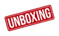 Unboxing Rubber Stamp. Red Unboxing Rubber Grunge Stamp Seal Vector Illustration - Vector Royalty Free Stock Photo