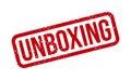 Unboxing Rubber Stamp. Red Unboxing Rubber Grunge Stamp Seal Vector Illustration - Vector Royalty Free Stock Photo