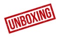 Unboxing Rubber Stamp. Red Unboxing Rubber Grunge Stamp Seal Vector Illustration - Vector Royalty Free Stock Photo
