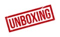 Unboxing Rubber Stamp. Red Unboxing Rubber Grunge Stamp Seal Vector Illustration - Vector Royalty Free Stock Photo