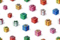 Unboxing. Seamless pattern. Bright gift boxes. Hand drawn. Minimalist style Royalty Free Stock Photo