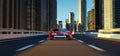 Unbrand red sport car driving fast on the high speed overpass road Royalty Free Stock Photo