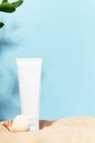 Unbranded white tube. Cosmetics product container with place for text. Blank mockup for facial cream, nourishing, moisturizing Royalty Free Stock Photo